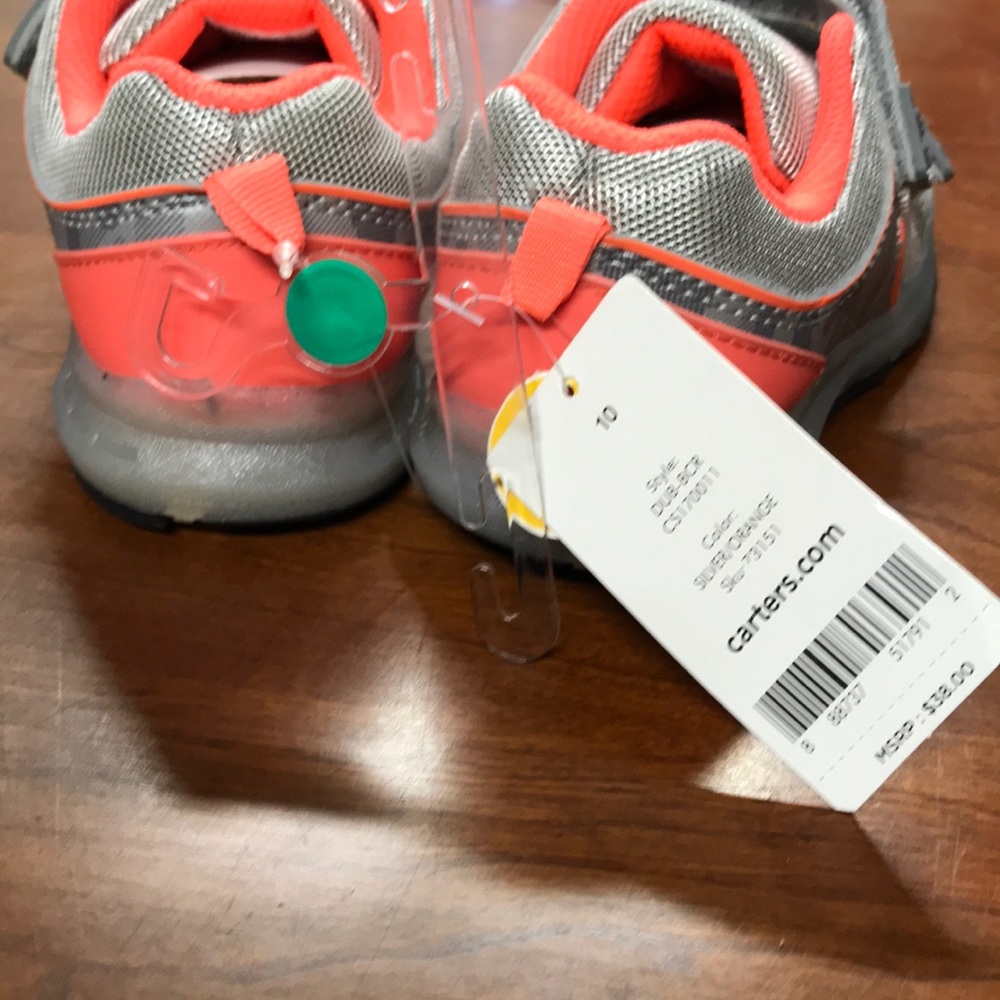 Carters Silver/Orange Toddler Light up Velcro Shoe - Picture 3 of 7